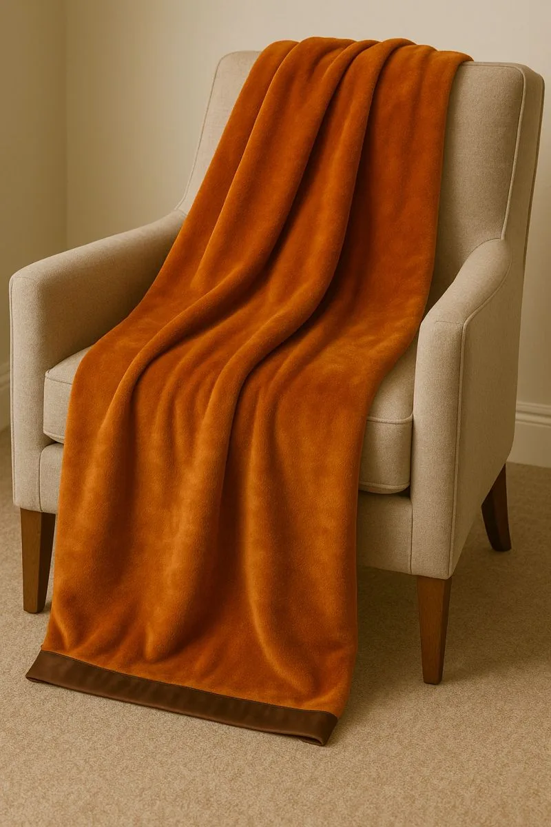 Burnt Orange Luxe Throw – 50x60 Velvet Plush with Satin Trim